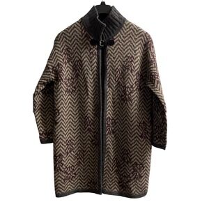 A Ida Cardigan Womens M Dark Chevron Floral Ribbed Neck Wool Blend Artsy Career